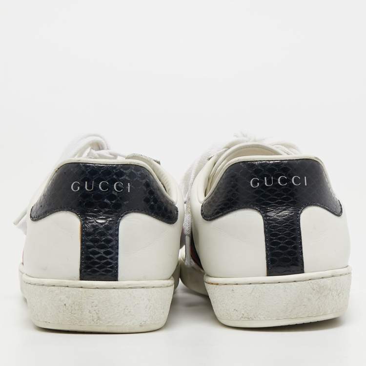 Pre Owned Gucci White Leather Ace Low Top Sneakers Size 41.5
