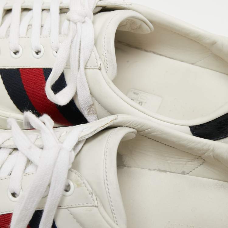 Pre Owned Gucci White Leather Ace Low Top Sneakers Size 41.5