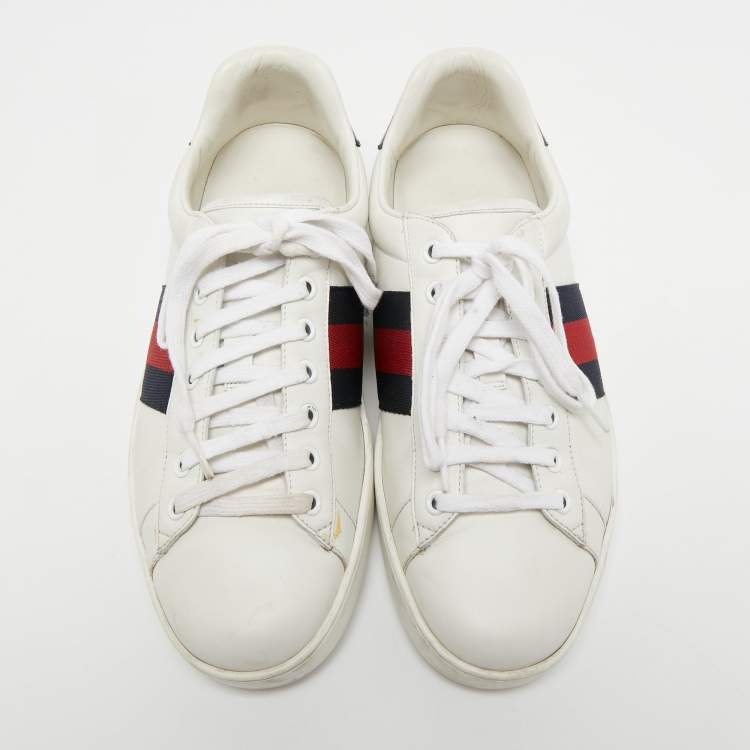 Pre Owned Gucci White Leather Ace Low Top Sneakers Size 41.5