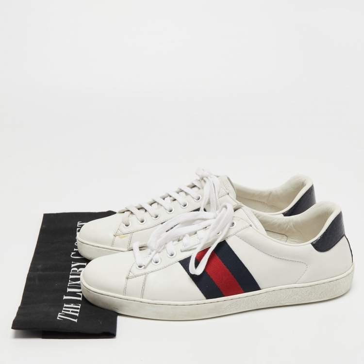 Pre Owned Gucci White Leather Ace Low Top Sneakers Size 41.5