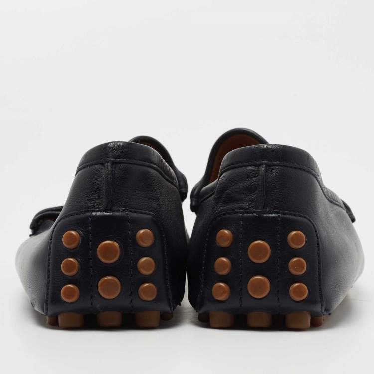 Pre Owned Gucci Navy Blue Leather Horsebit Driver Loafers Size 41
