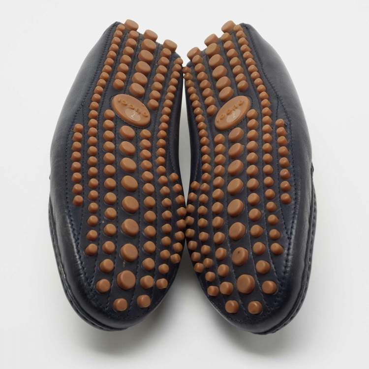 Pre Owned Gucci Navy Blue Leather Horsebit Driver Loafers Size 41