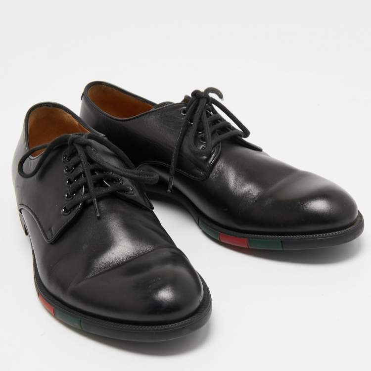 Pre Owned Gucci Black Leather Lace Up Oxfords Size  41.5