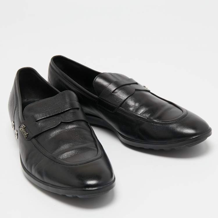 Pre Owned Gucci Black Leather Slip On Loafers Size 40.5