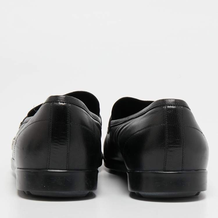 Pre Owned Gucci Black Leather Slip On Loafers Size 40.5