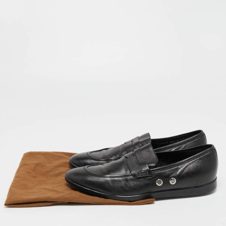 Pre Owned Gucci Black Leather Slip On Loafers Size 40.5
