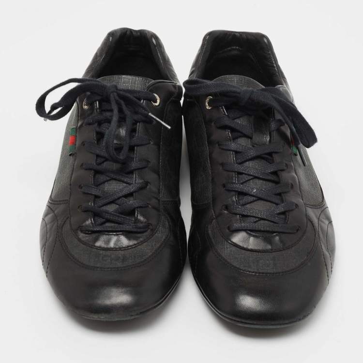 مملوكة مسبقًا Gucci Black GG Canvas and Leather Low Top Sneakers Size 41