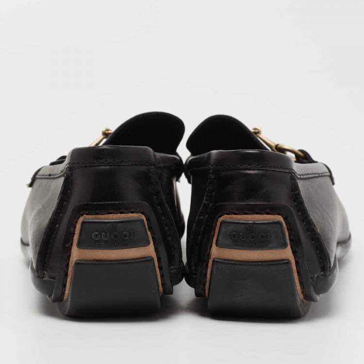 Pre Owned Gucci Black Leather Horsebit Slip On Loafers Size 42