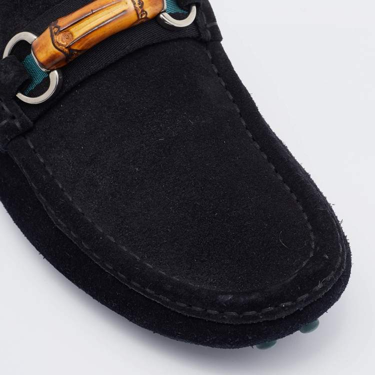 Pre Owned Gucci Black Suede Bamboo Slip On Loafers Size 41