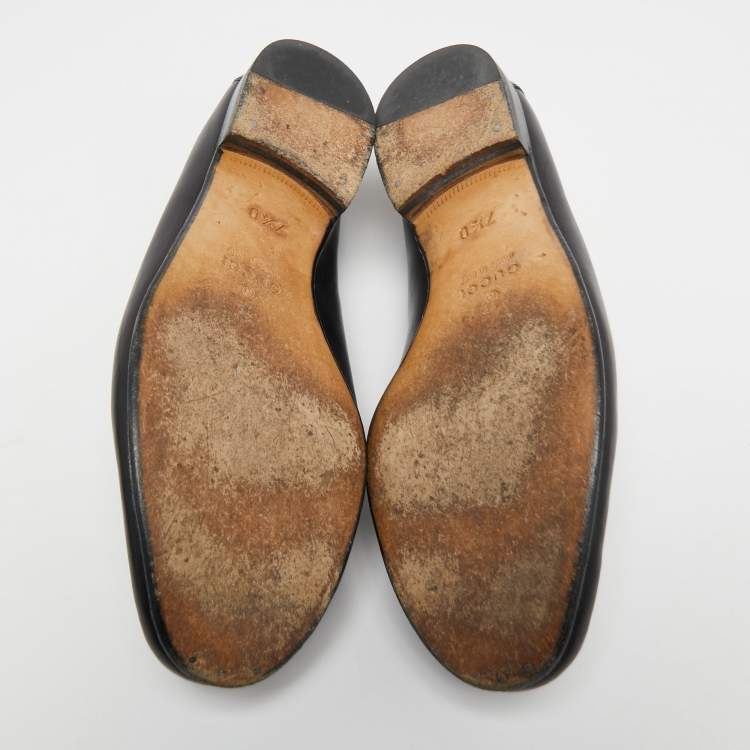 Pre Owned Gucci Black Leather Web Horsebit Loafers Size 41.5