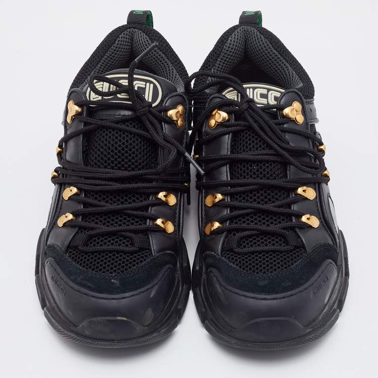 Pre Owned Gucci Black Leather and Mesh Flashtrek Low Top Sneakers Size 40