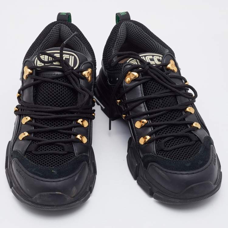 Pre Owned Gucci Black Leather and Mesh Flashtrek Low Top Sneakers Size 40