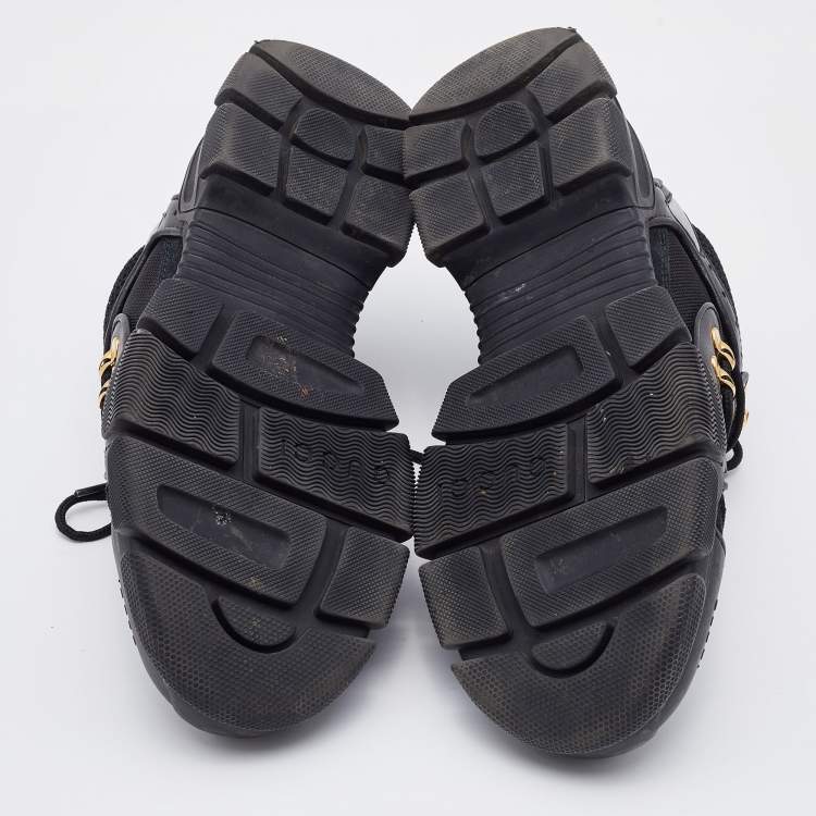 Pre Owned Gucci Black Leather and Mesh Flashtrek Low Top Sneakers Size 40