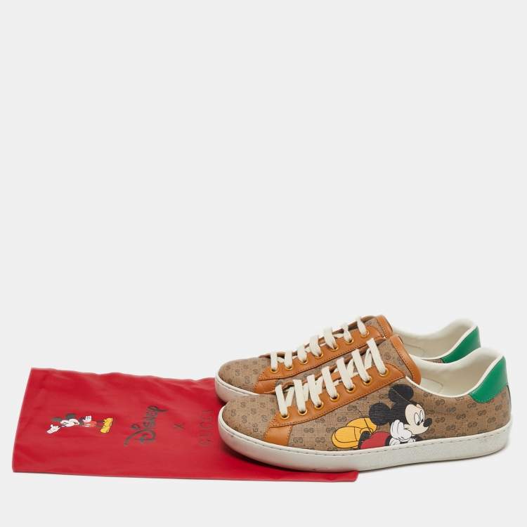 Pre Owned Gucci x Disney Brown/Green Canvas and Leather Ace Low Top Sneakers Size 40.5