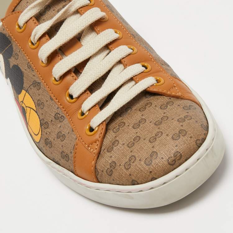 Pre Owned Gucci x Disney Brown/Green Canvas and Leather Ace Low Top Sneakers Size 40.5