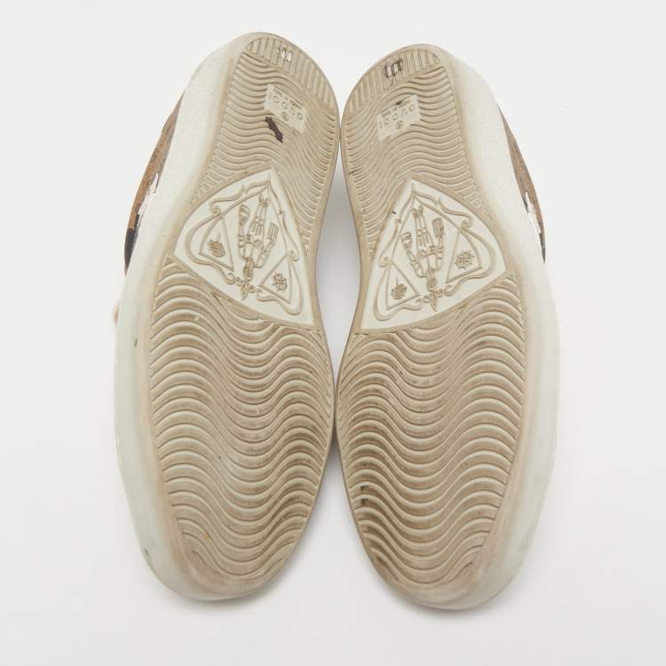 Pre Owned Gucci x Disney Brown/Green Canvas and Leather Ace Low Top Sneakers Size 40.5
