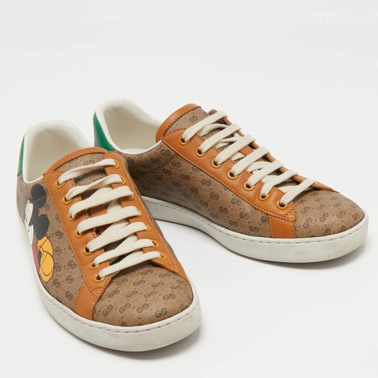 Pre Owned Gucci x Disney Brown/Green Canvas and Leather Ace Low Top Sneakers Size 40.5