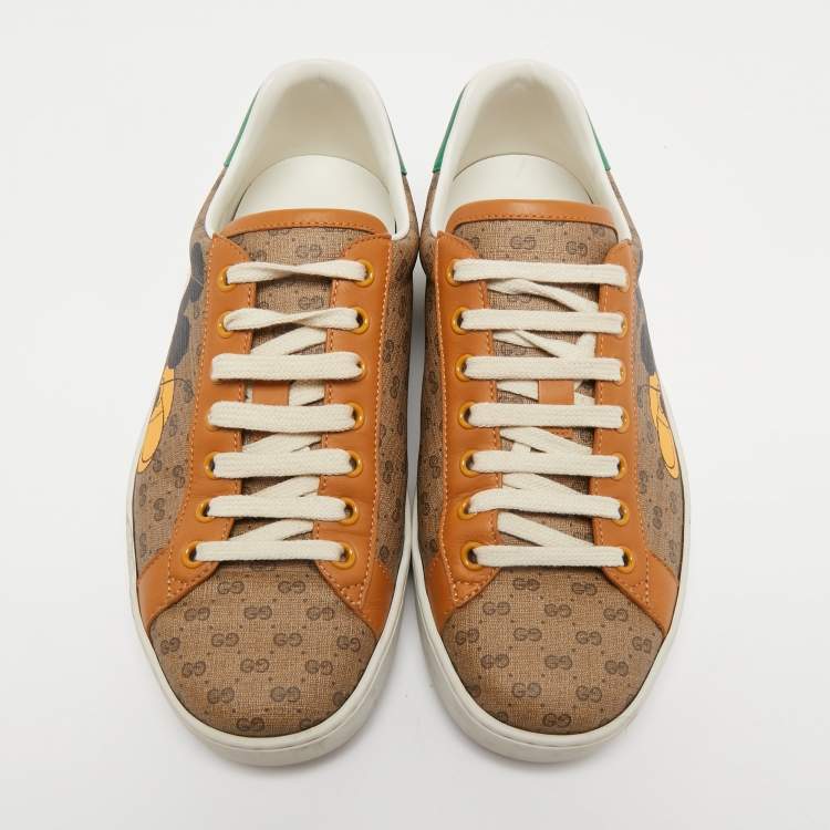 Pre Owned Gucci x Disney Brown/Green Canvas and Leather Ace Low Top Sneakers Size 40.5
