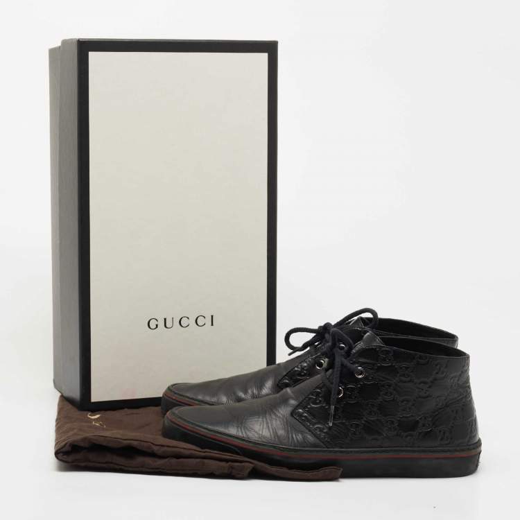 Pre Owned Gucci Black Leather Microguccissima High Top Sneakers Size 42