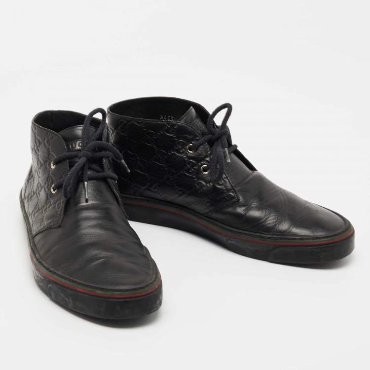Pre Owned Gucci Black Leather Microguccissima High Top Sneakers Size 42