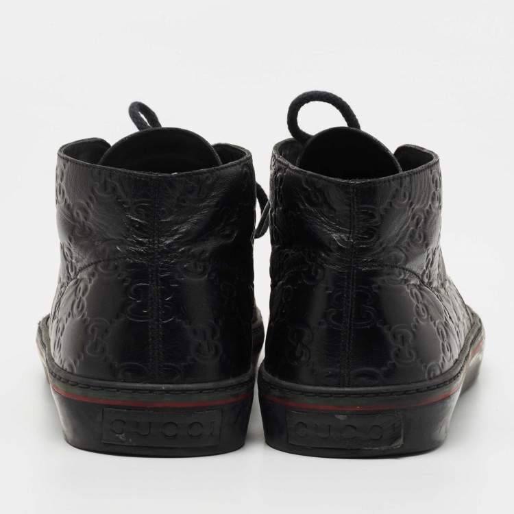 Pre Owned Gucci Black Leather Microguccissima High Top Sneakers Size 42