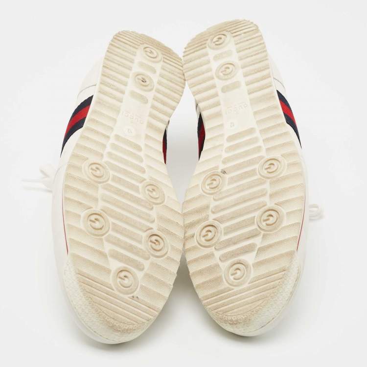 Pre Owned Gucci White Micro Guccissima Leather Web Low Top Sneakers Size 46