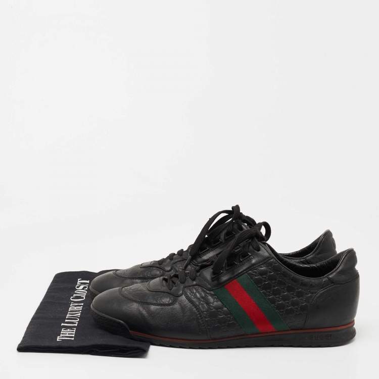 Pre Owned Gucci Black Microguccissima Leather Web Low Top Sneakers Size 44.5
