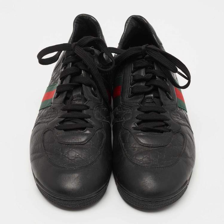 Pre Owned Gucci Black Microguccissima Leather Web Low Top Sneakers Size 44.5