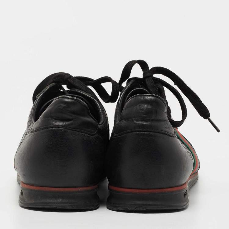 Pre Owned Gucci Black Microguccissima Leather Web Low Top Sneakers Size 44.5