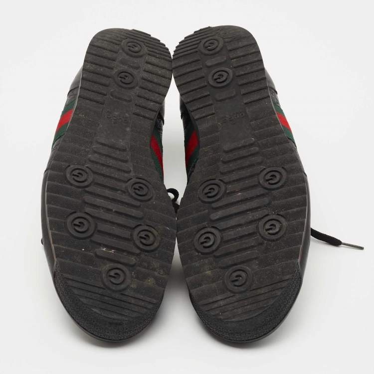 Pre Owned Gucci Black Microguccissima Leather Web Low Top Sneakers Size 44.5