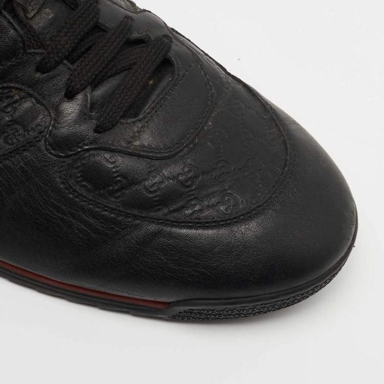Pre Owned Gucci Black Microguccissima Leather Web Low Top Sneakers Size 44.5