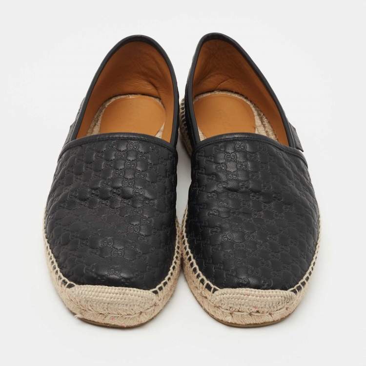 Pre Owned Gucci Black Microguccissima Leather Espadrille Flats Size 42.5