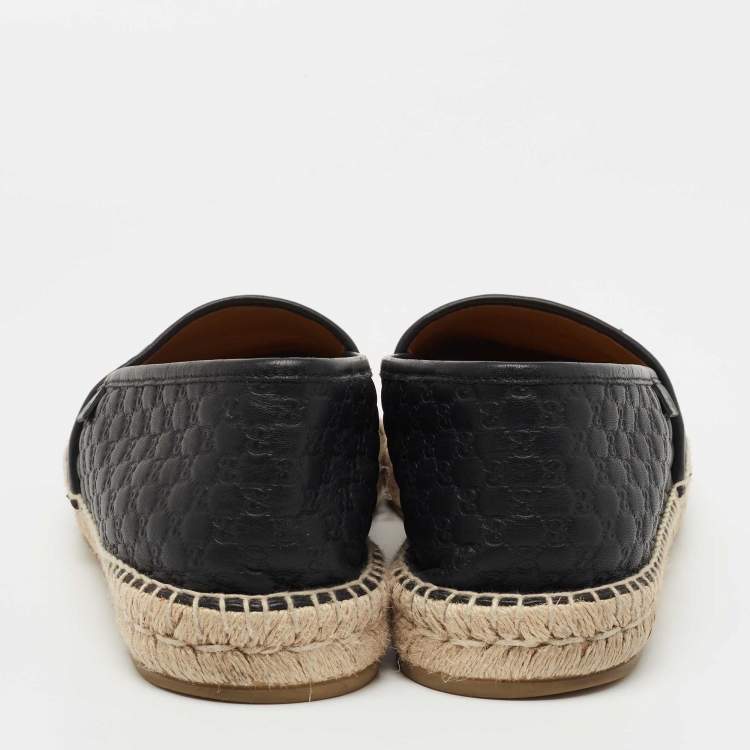 Pre Owned Gucci Black Microguccissima Leather Espadrille Flats Size 42.5