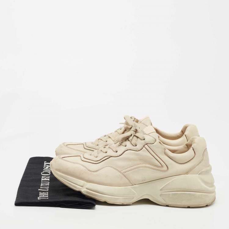 Pre Owned Gucci Cream Distressed Leather Rhyton Sneakers Size 42