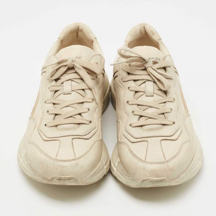 Pre Owned Gucci Cream Distressed Leather Rhyton Sneakers Size 42