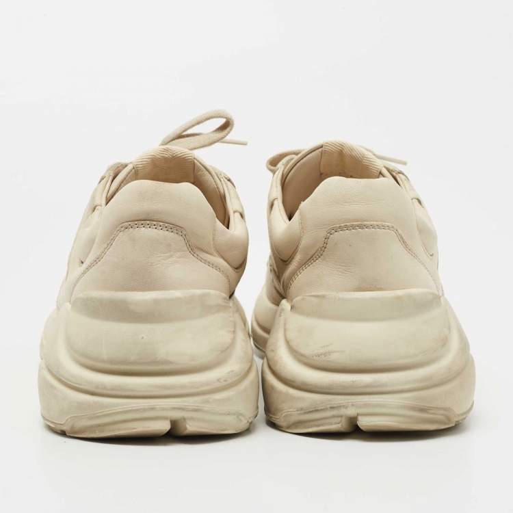 Pre Owned Gucci Cream Distressed Leather Rhyton Sneakers Size 42
