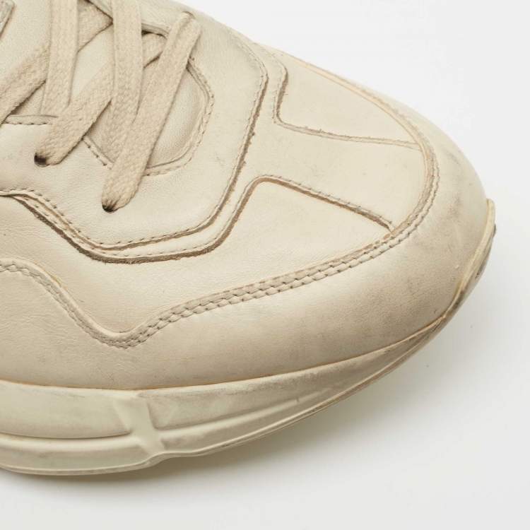 Pre Owned Gucci Cream Distressed Leather Rhyton Sneakers Size 42