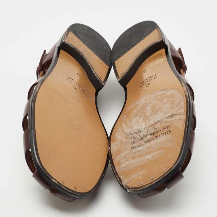 Pre Owned Gucci Burgundy Leather Elektra Fisherman Sandals Size 43