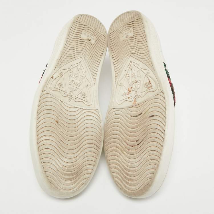 Pre Owned Gucci White Leather Sequin Lips Ace Low Top Sneakers Size 41