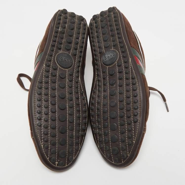 Pre Owned Gucci Dark Brown Suede Web Sneakers Size 40.5