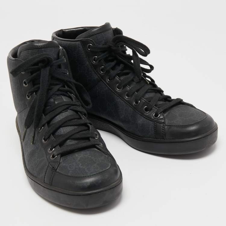 Pre Owned Gucci Black/Grey GG Supreme Canvas and Leather Brooklyn High Top Sneakers Size 40.5 