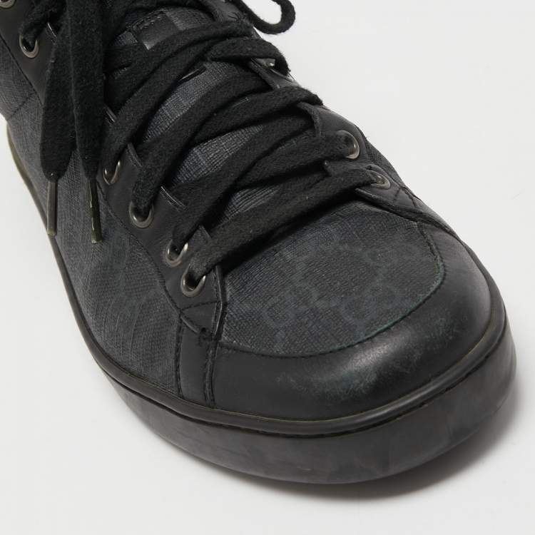 Pre Owned Gucci Black/Grey GG Supreme Canvas and Leather Brooklyn High Top Sneakers Size 40.5 