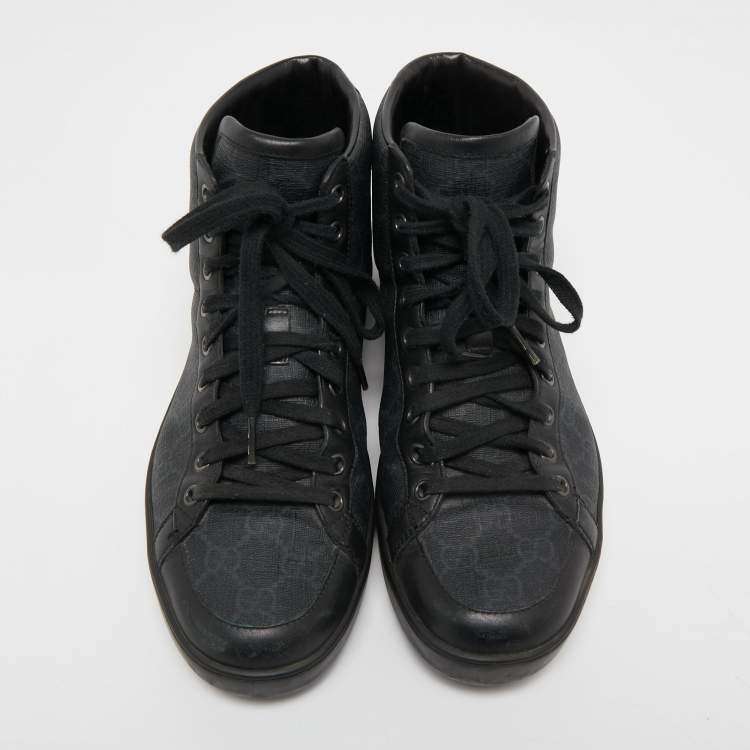 Pre Owned Gucci Black/Grey GG Supreme Canvas and Leather Brooklyn High Top Sneakers Size 40.5 