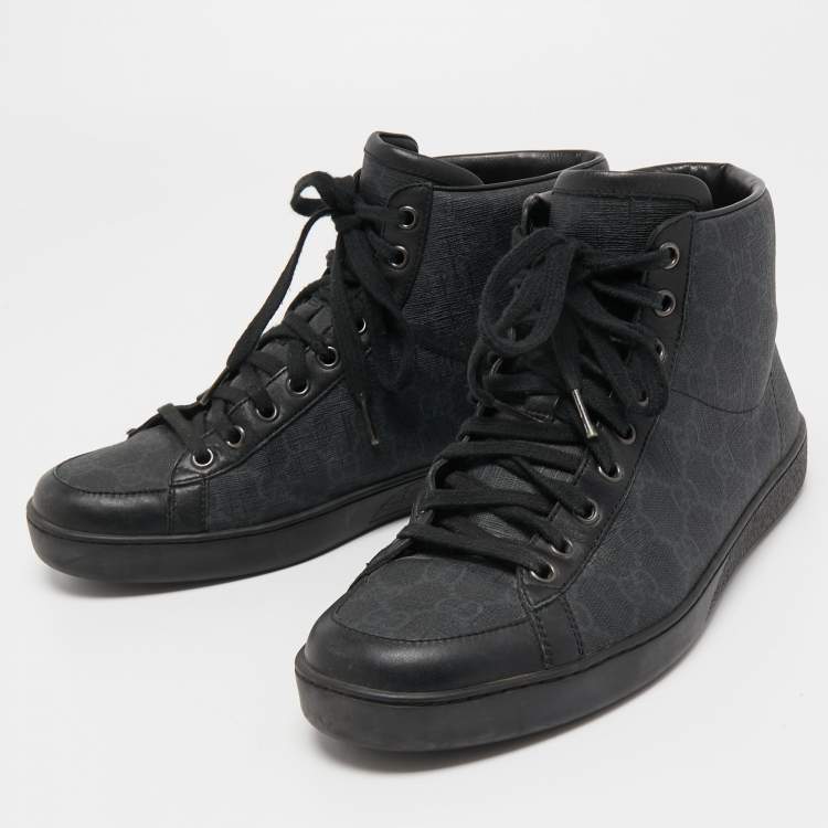 Black GG Supreme canvas and leather trainers, Gucci