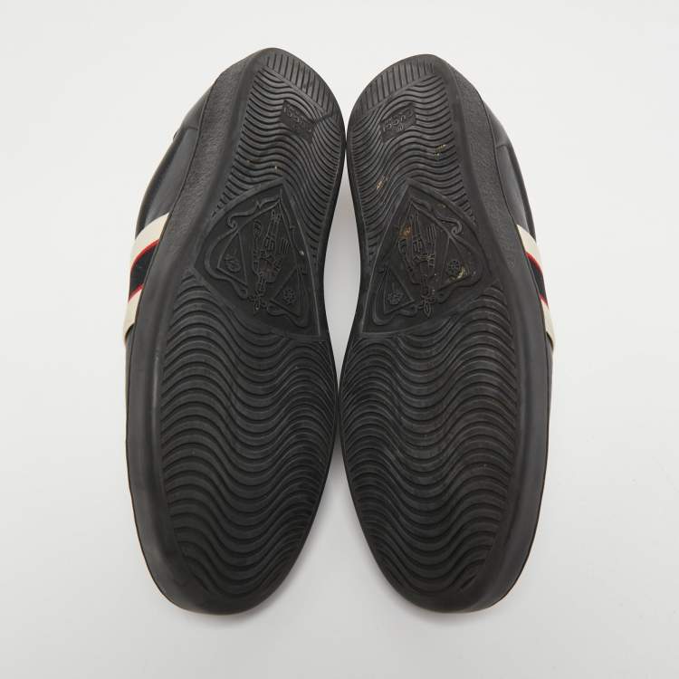 Pre Owned Gucci Black Leather Logo Elastic Band Ace Sneakers Size 44.5