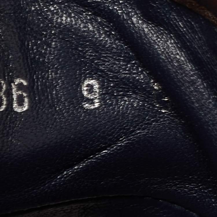 Pre Owned Gucci Navy Blue/Brown Leather and Nylon Diamante Web High Top Sneakers Size 43