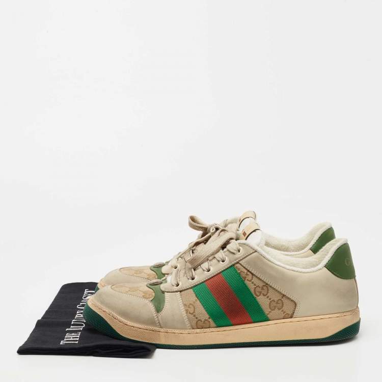 Pre Owned Gucci Tricolor Nubuck Leather and GG Canvas Screener Sneakers Size 43