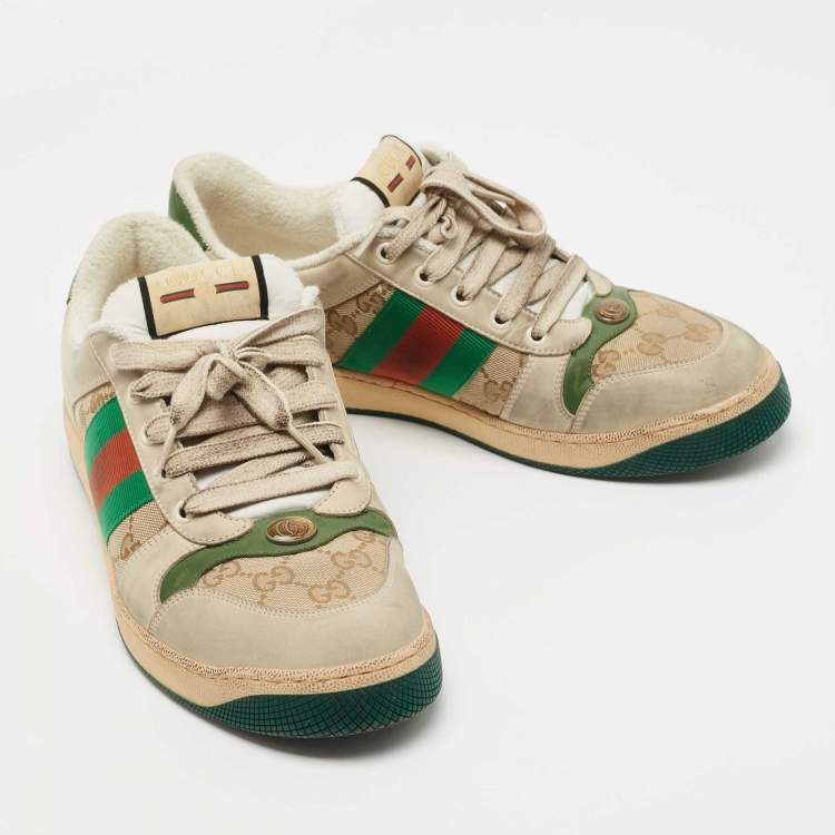 Pre Owned Gucci Tricolor Nubuck Leather and GG Canvas Screener Sneakers Size 43