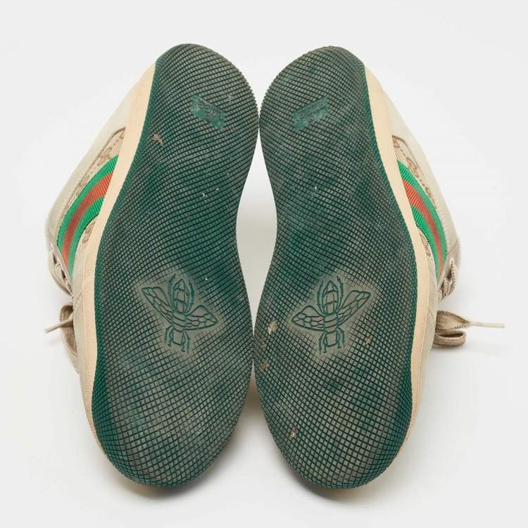 Pre Owned Gucci Tricolor Nubuck Leather and GG Canvas Screener Sneakers Size 43