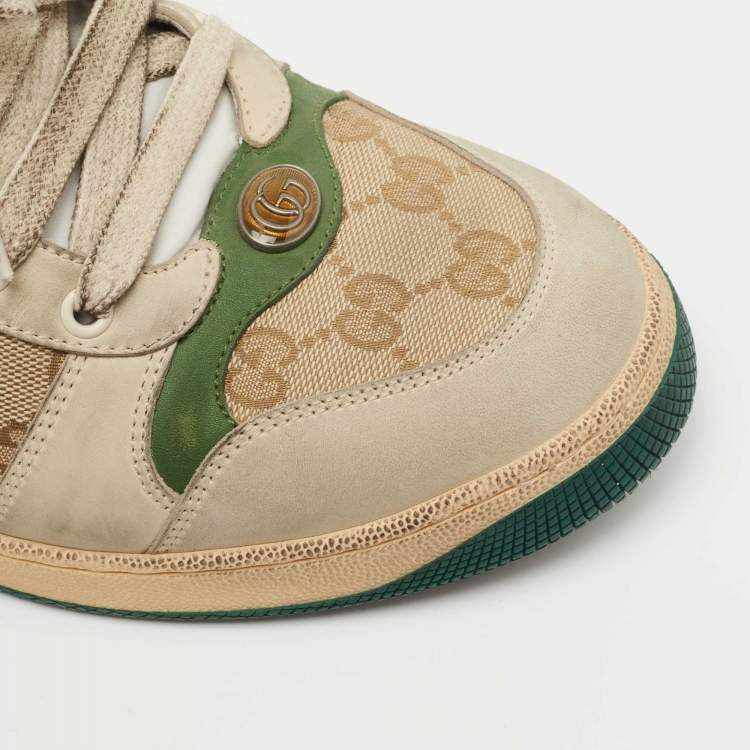 Pre Owned Gucci Tricolor Nubuck Leather and GG Canvas Screener Sneakers Size 43